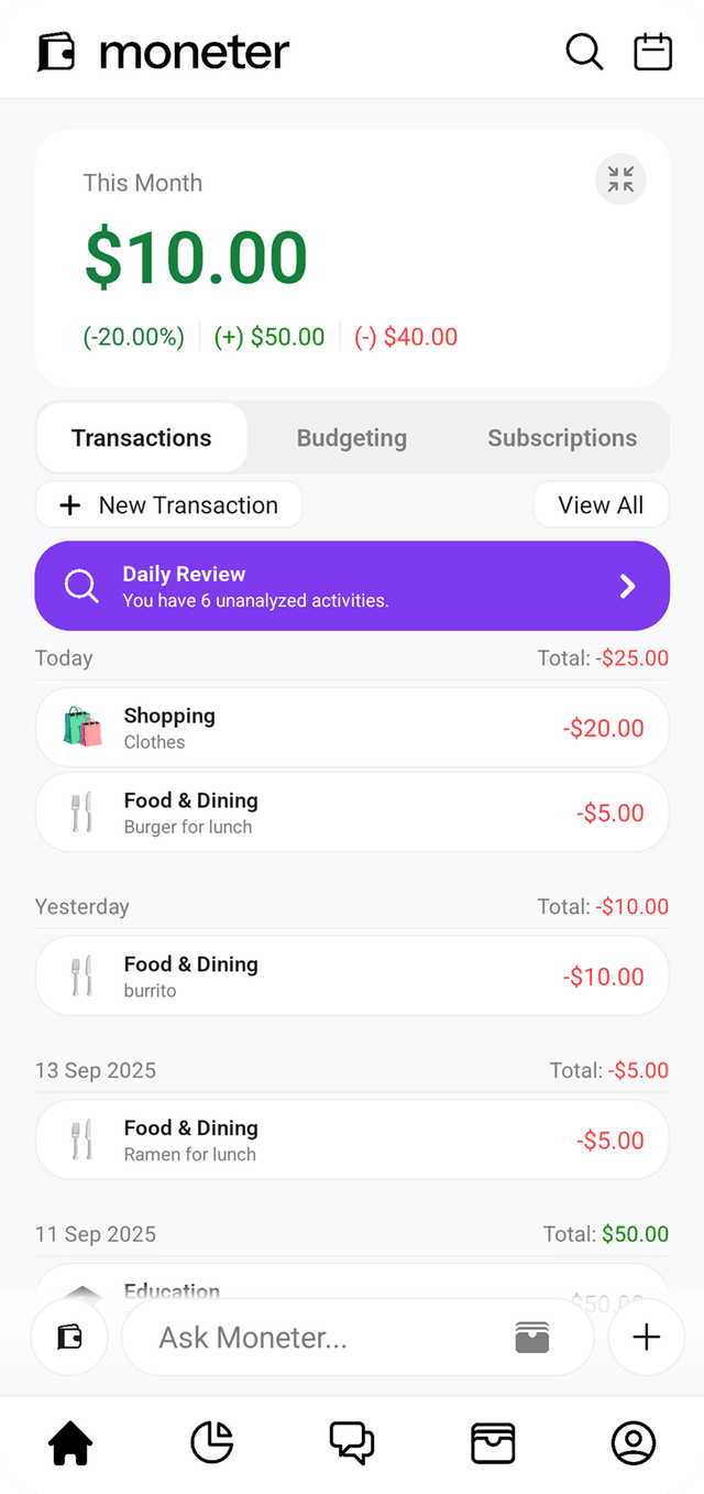 Moneter Home Overview